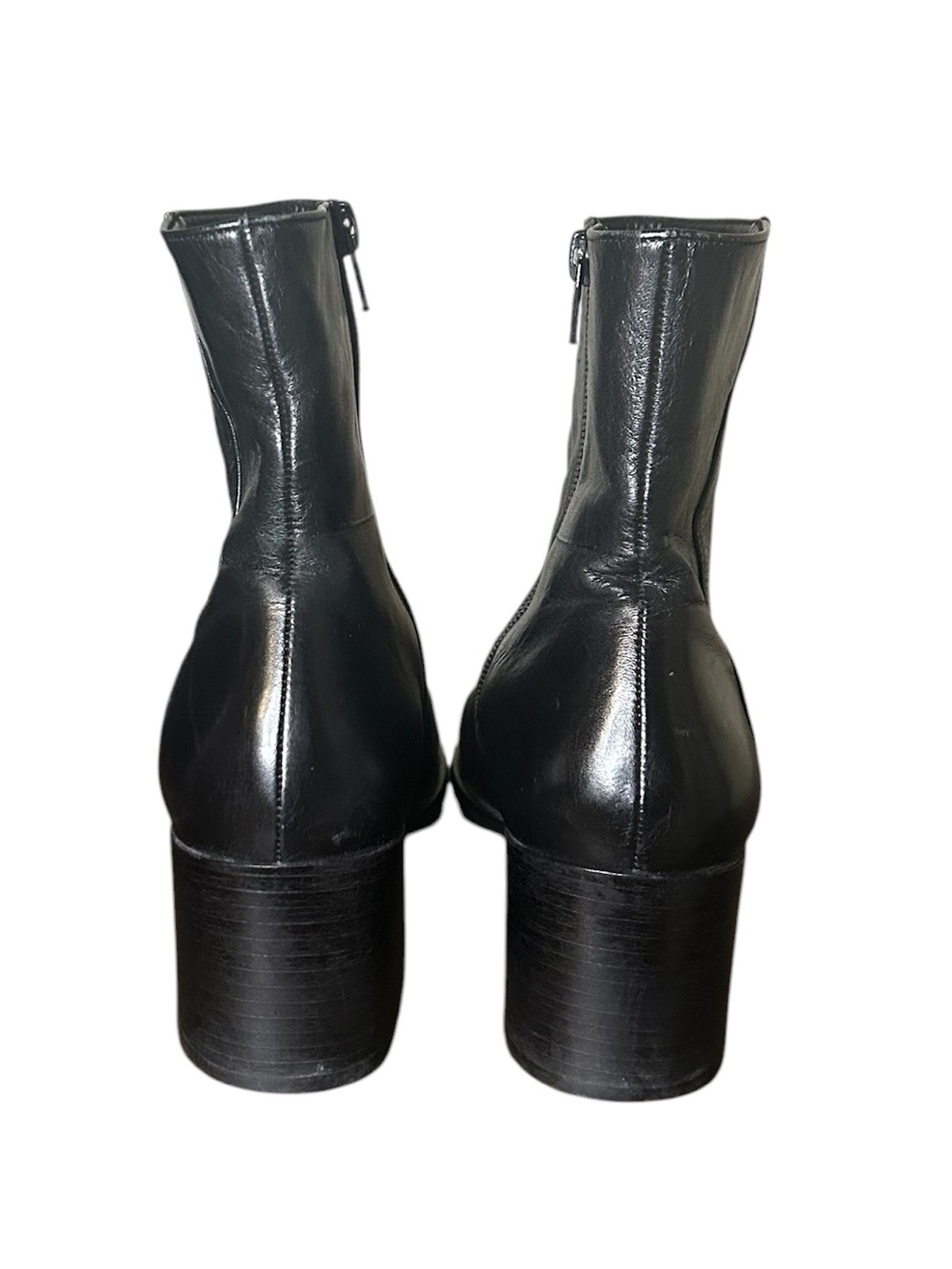 Black Leather Ankle Boots Block Heel Zip Closure Size 37 - Picture 5 of 6